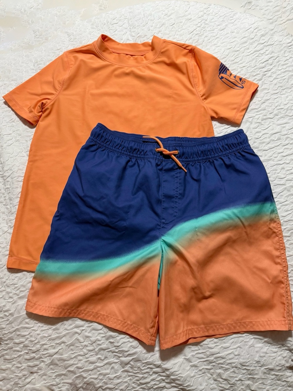 Carter's Boys Swim Rash Guard & Shorts, Orange with Blue Trim, Size 12